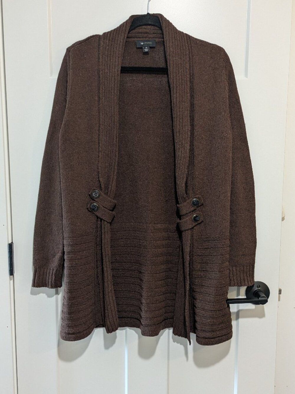 AB Studio Chocolate Brown Shawl Collar Cardigan Sweater